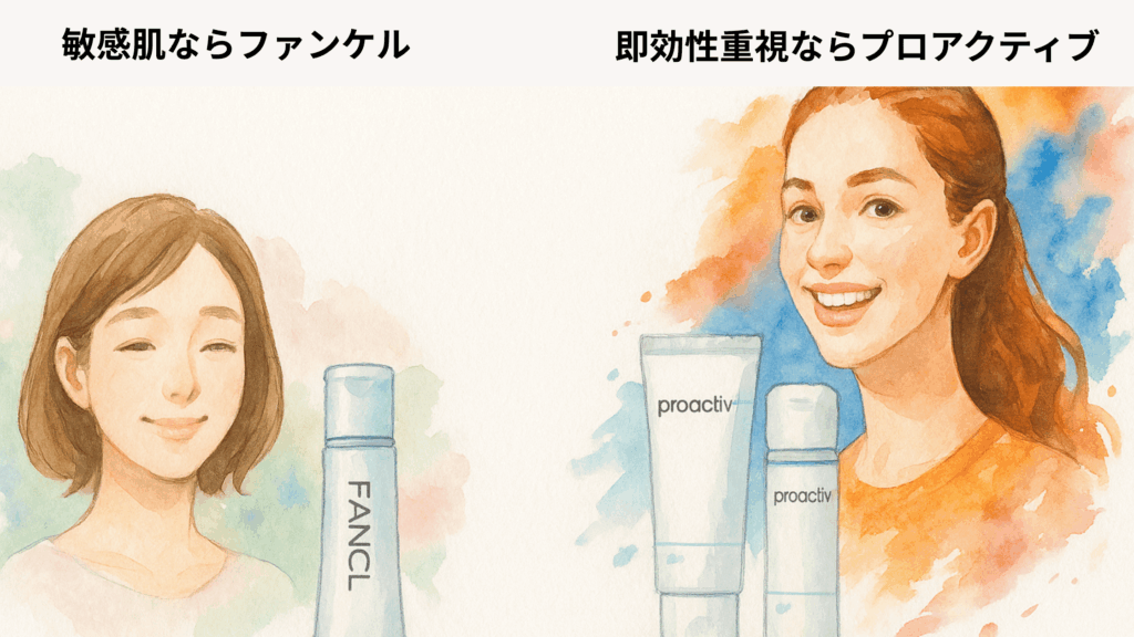 敏感肌ならファンケル、即効性重視ならプロアクティブ